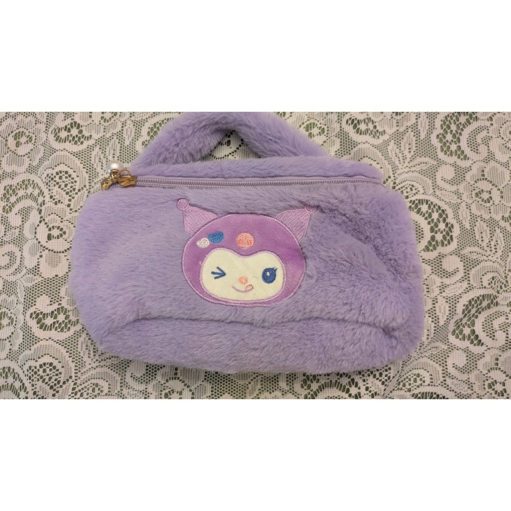 Sanrio Kuromi Soft Plush Makeup Bag Purple , Retro, Girly